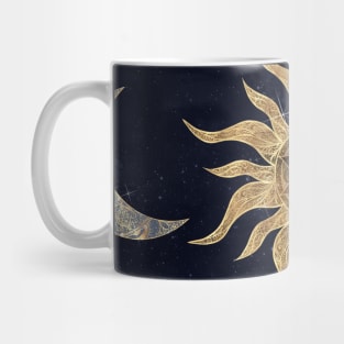 Gold Moon Sun Mandala Blue Night Sky Pattern Mug